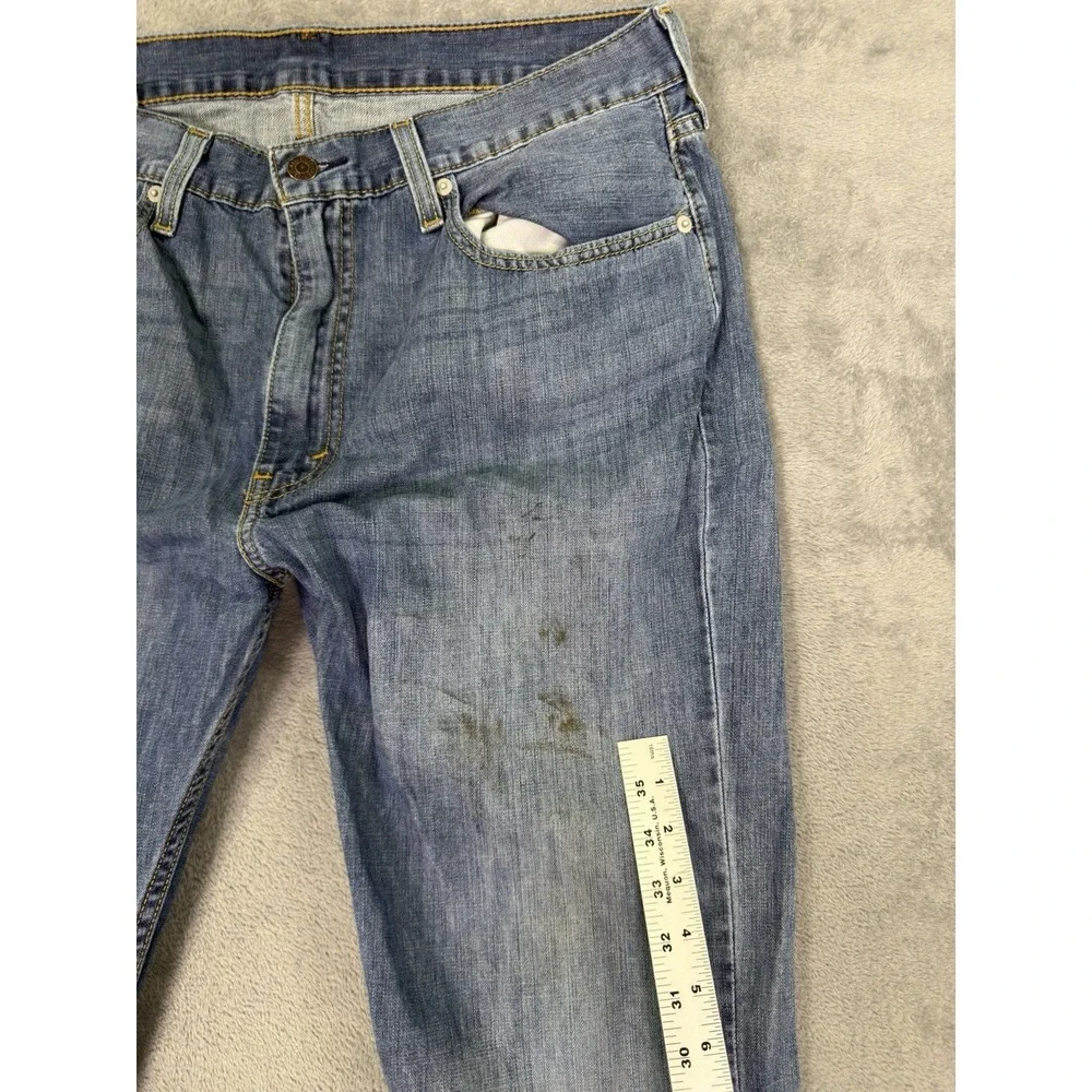 Levis‎ 527 Jeans Mens 36x32 Blue Medium Wash Distressed Denim Low Bootcut Cowboy